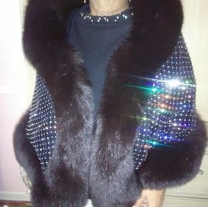 Rhinestone fox fur stole